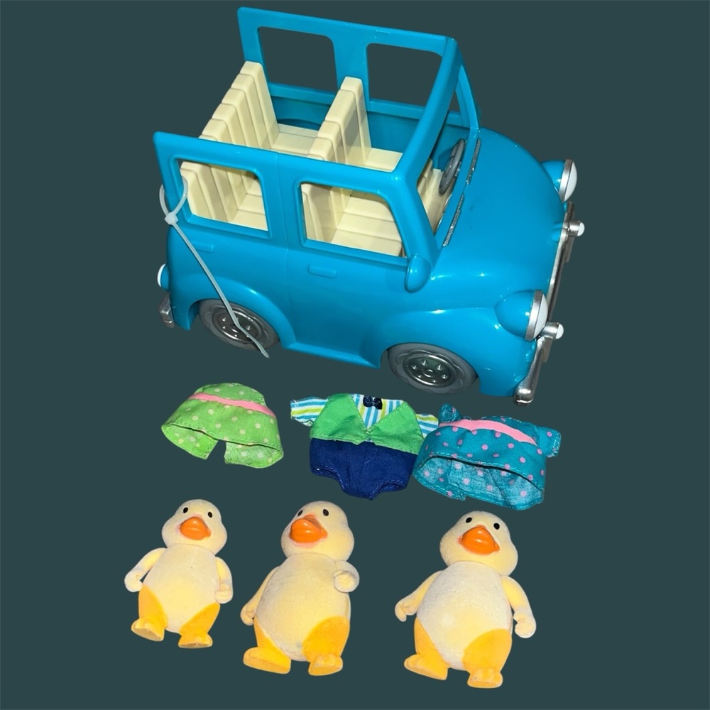 Blue Toy Car with Duck Figures and Outfits